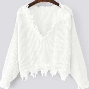 Cropped Ripped White Sweater Zaful